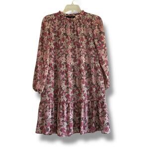 LOFT Petite floral tiered long sleeve shirtdress size XSP